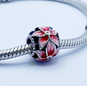 Blooming Flower Orchid Charm Bead Floral Genuine 925 Sterling Silver π - Picture 1 of 10