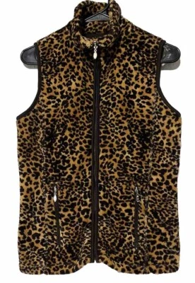 Colete de lã French Laundry feminino estampa de chita S zíper completo jaqueta sem mangas - Imagem 1 de 4