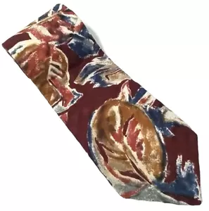 Vintage Bugatti Italian Silk Tie Burgundy Blue Floral Leaf Artsy Necktie USA - Picture 1 of 10