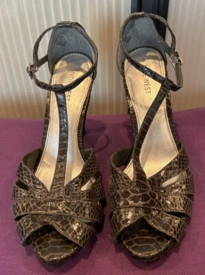NINE WEST Snake Print Strappy Heels Women 9 M Cocktail Night Out Modern Sexy - Image 1 of 4