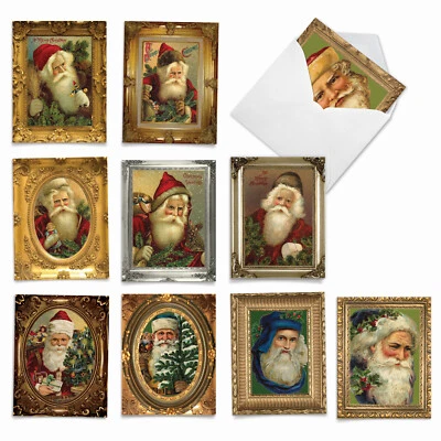 NOBLEWORKS 10 Assorted Merry Christmas Note Cards with Envelopes - PICTURE-PERFECT SANTAS