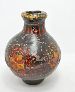 Original Antique Papermache Small Pot Hand Crafted Figurative Painted - Picture 1 of 5