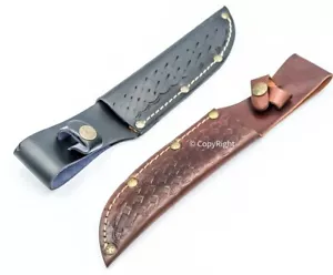 Funda de cuero real hecha a mano de 10" para cuchillo de hoja de caza fijo grabado/Cinturón Lo - Imagen 1 de 3