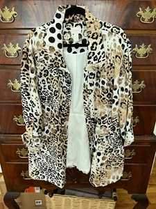 Chico's Animal Print Tie String Waist with Zipper Jacket Pre-Owned Size 2 Lined - Picture 1 of 7