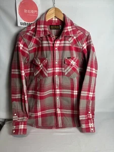 IRON HEART Heavy Flannel Western Shirt Red Gray Plaid Size S Rare color Biker - Picture 1 of 16
