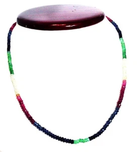 Natural Emerald Ruby Sapphire Multi-color Faceted Rondelle Bead Necklace & Clasp - Picture 1 of 5