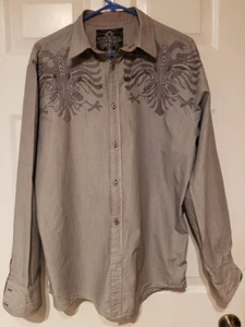 Camisa Roar Hebilla Bordada Para Hombre LS Talla L Gris/Negro Bordada Vida Libre - Imagen 1 de 7