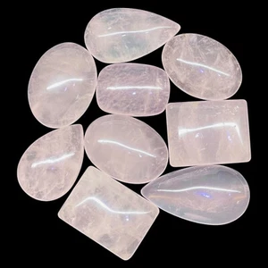 9 Pcs Natural Rose Quartz 25-36mm Cabochon Loose Untreated Gemstones Lot - Picture 1 of 7
