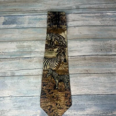 Vintage Wembley Endangered Species 100% Silk Tie Zebra Animal Teacher USA Foto 1 de 4