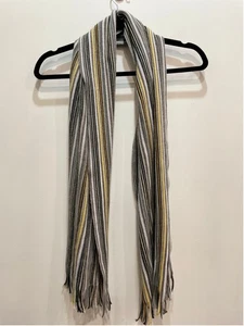 Roots Retro 90s Stripe Knit Scarf Grey Yellow White Men Unisex - Picture 1 of 4
