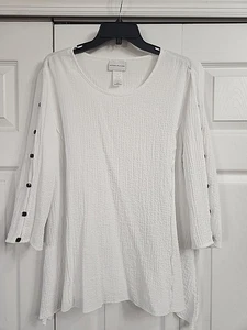 Top de mujer Alfred Dunner manga abierta 3/4 grande blanco tipo gasa - Imagen 1 de 5