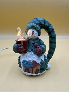 Leuchtende Schneemann Tischlampe mit Teddybär Weihnachtsgeschenk Winterszene - Bild 1 von 7