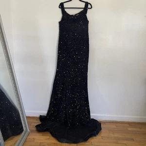 Fashion Nova Damen schwarz elegant Faux Samt Pailletten Maxikleid Kleid Größe 1X - Bild 1 von 10