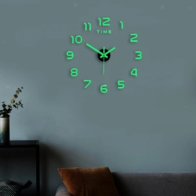 Luminous Wall Clock Stickers 3D Wall Acrylic Round Silent Non Ticking DIY Wall - Image 1 of 4