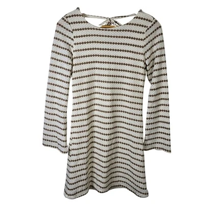 Lindo Mini Vestido Retro Para Mujer M Marrón Rayas Atado Bohemio Festival Foto 1 de 4