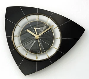 Vintage 31cm Bayard Wall Clock - French Formica Retro Mid Century Atomic Wooden - Picture 1 of 4