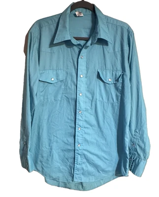 Vintage Malco Modes Western Shirt Mens 16.5 33 Blue Pearl Snap Cowboy USA 70s - Image 1 of 4