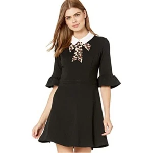 Betsey Johnson black midi dress with leopard bow size 2 US (UK6) - Picture 1 of 1