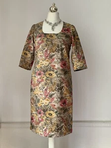 Vintage 1940s Handmade Square Neck Floral Cotton Linen Knee Length Dress UK 12 - Picture 1 of 16