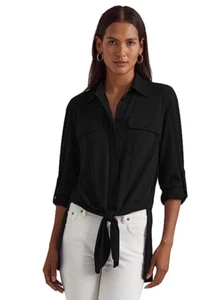 Camisa Jersey LAUREN Ralph Lauren Corbata Frontal Elastizada Negra Talla M 2476 - Imagen 1 de 2