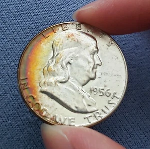 1956 Rainbow Album Toned Franklin Half Dollar Great Color Silver 50c Coin UNC BU - Picture 1 of 2