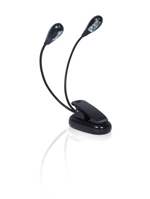 ST HELENS HOME & GARDEN Double Flexible Book Light with LED & Sturdy Clip Battery Operated or USB Black