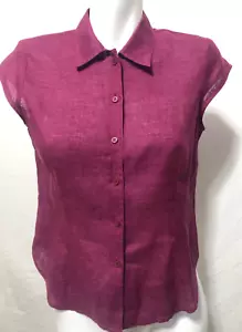 Jones New York 6 Petite Women Linen Blouse Top Berry Button Down - Picture 1 of 6