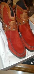 EL VAQUERO Zola Silverstone Red Leather Wedge Moccasin Boots