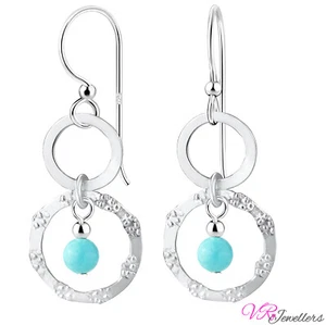 925 Chandelier Earrings Sterling Silver Geometric Drop Dangle Turquoise Handmade - Picture 1 of 2