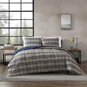 Eddie Bauer Duvet Covers 88"X88" Rugged Plaid Beige Brown Full/Queen Cover Set - Picture 1 of 8