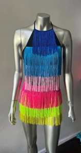 Flapper Fringe Halter Party Dance Jumper Romper Party Dress S - Picture 1 of 4