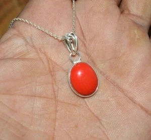 Red Coral Oval Gemstone 925 Sterling Silver Women's Necklace Graduation Gift's - Picture 1 of 7