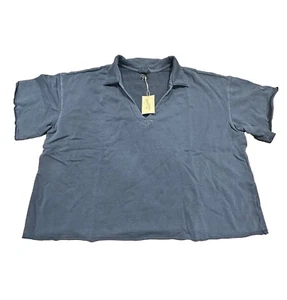 Women's Short Sleeve Collared French Terry Polo Shirt - Universal Thread Blue 4X - Picture 1 of 2