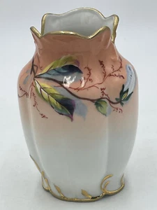 Vintage Vase handbemalt Goldrand Blätter Zweig Knospen Blumen Goldrand 6" - Bild 1 von 6
