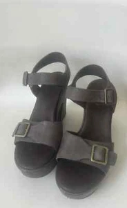 Kork-Ease Kenora Bison Grey Leather Buckled Slingback Platform Block Heels 7 - Picture 1 of 3