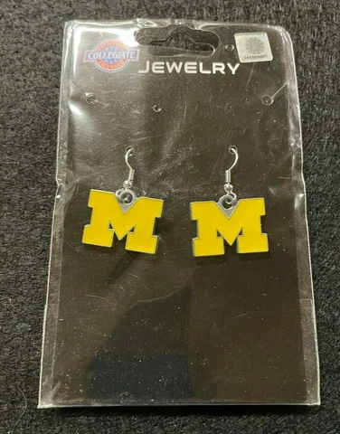 Brand New Womens Michigan Wolverines Cute Silver Dangle Logo Earrings ~Must See! Cover