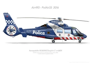 Aerospatiale AS365N3 Dauphin 2 VH-PVH VicPol 2016 - A3+ Profile Print - Imagen 1 de 4