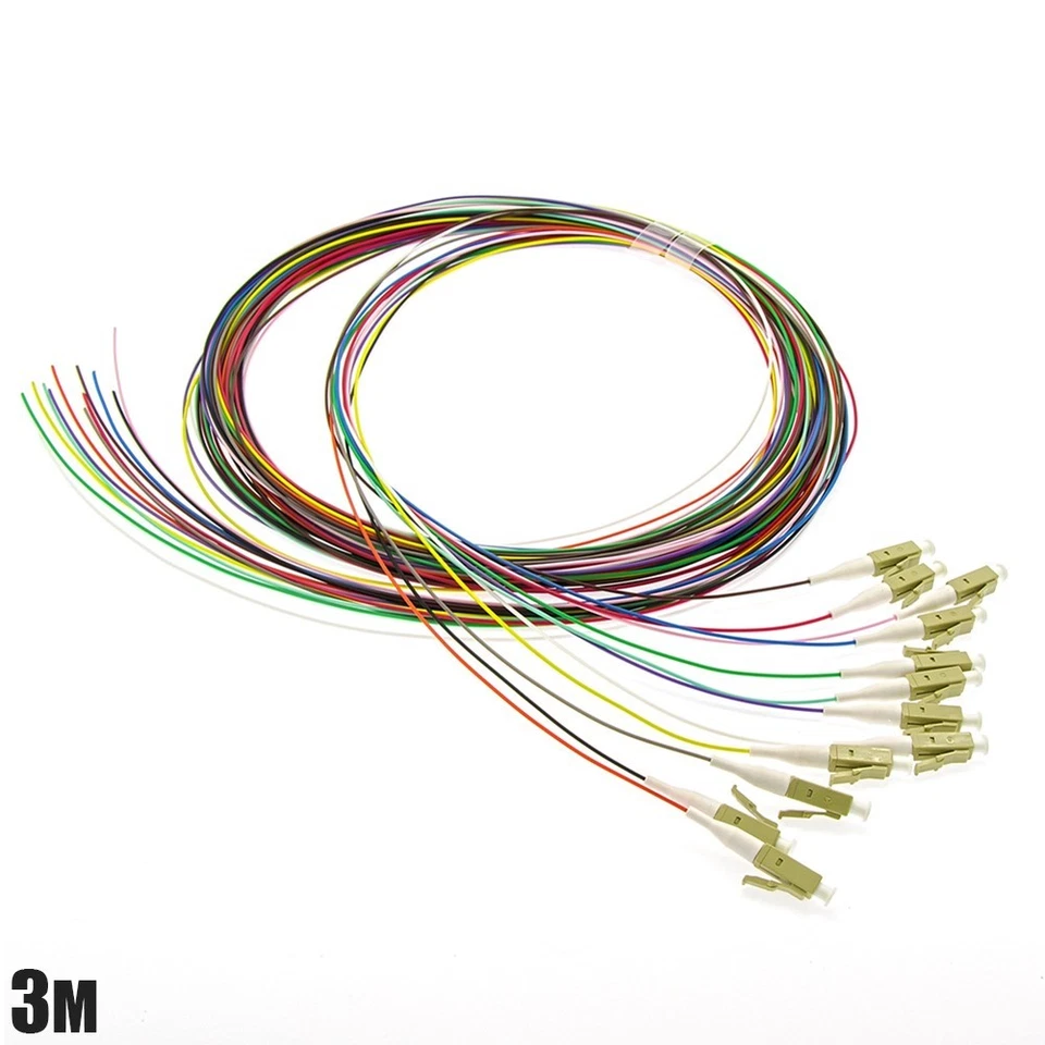 3M 10FT 12 Core LC UPC OM3 Simplex Multimode Fiber Optic Optical Pigtail Cable - Image 1 of 1