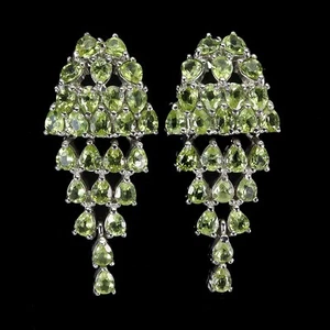 Summer 925 Sterling Silver Earrings Pear Peridot Natural Gemstone Jewelry - Picture 1 of 14