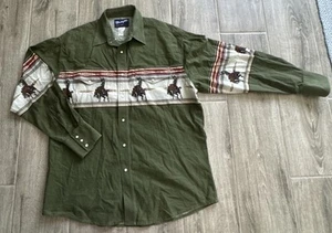 Camisa De Colección Wrangler Perla A Presión XL Vaquero Rodeo Caballos Western Yellowstone Años 90 - Imagen 1 de 10
