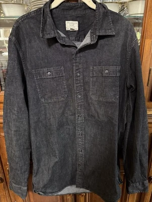 Camisa American Eagle Outfitters Para Hombre Mediana Alta Negra Denim Trabajo Abotonada Foto 1 de 4
