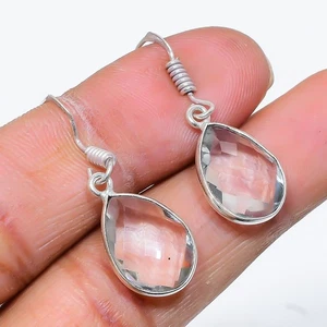 White Topaz Gemstone Handmade 925 Sterling Silver Jewelry Earring 1.38" u051 - Picture 1 of 4
