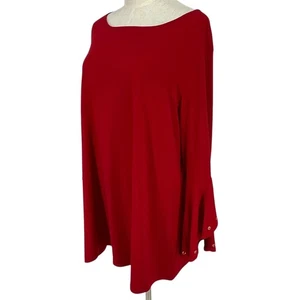 Susan Graver rot Glockenärmel Ösen Detail Langarm Top Damen XL - Bild 1 von 9