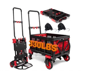 2-in-1Hand Truck Dolly with Folding Basket, Dolly Cart with 4 Wheels, Wagons Car - Picture 1 of 5