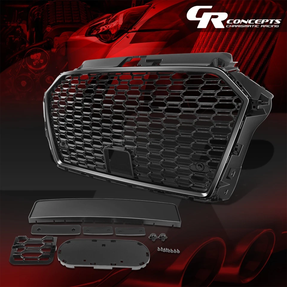 RS3 Style Honeycomb Mesh Front Grille Assembly w/ACC for 2017-2020 Audi A3 8V S3 — 第 1/4 张图片