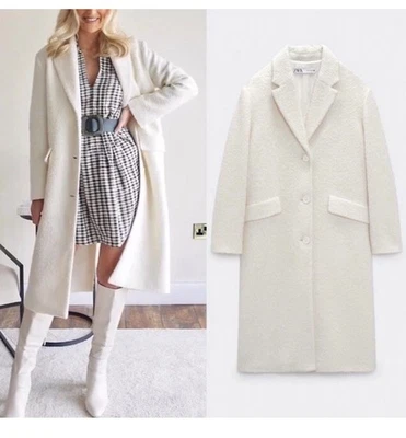 ZARA WOMEN NEW WOOL BLEND TEXTURED LONG COAT ECRU OYSTER WHIITE SIZE XXL - Image 1 of 4