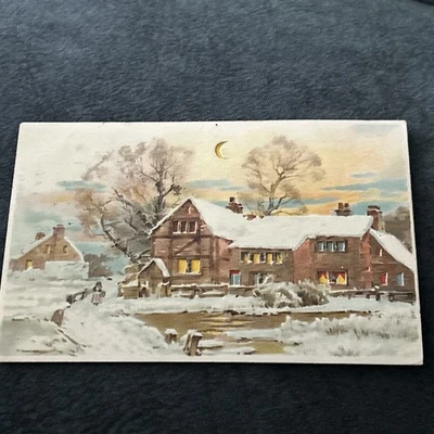 8x HOLD TO THE LIGHT CHRISTMAS GREETINGS 1906 Snowman Robin Embossed  - Image 1 of 4