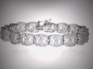 14K WHITE GOLD CLAD FILAGREE REAL DIAMOND TENNIS BRACELET 7.25 IN + bonus - Picture 1 of 1