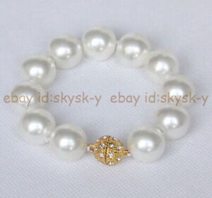 8/10/12mm Round Multi-Color South Sea Shell Pearl Bracelet 7.5'' Magnetic Clasp