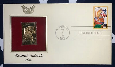 22K Gold 1988 Carousel Animals HORSE  Proof Stamp  First Day of Issue - Image 1 of 4